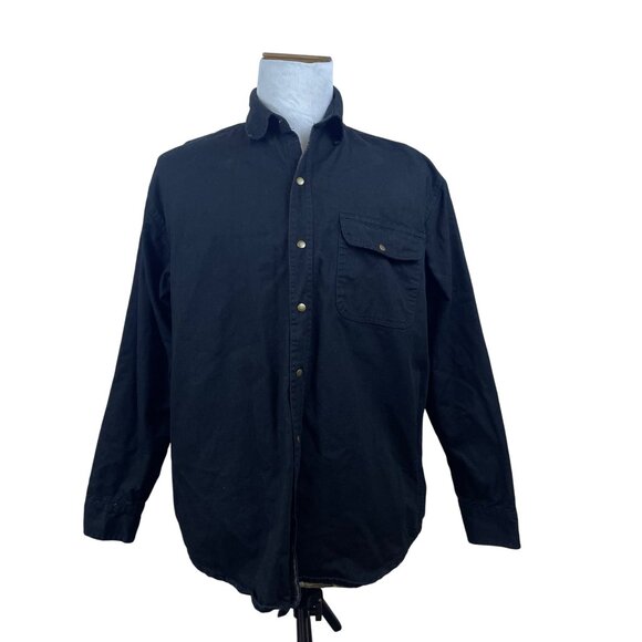 River's End Mens Black Cotton Button-Down Shirt Jacket Plaid Lined Size Large - Picture 1 of 9